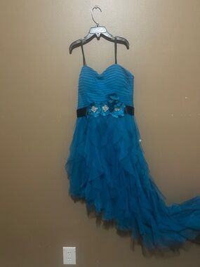 Teal Layered Tulle Formal Dress for Girls with Floral Waist